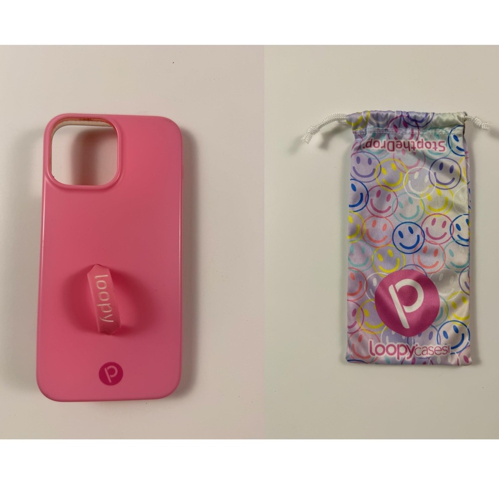 Loopy Cases iPhone 13 Max Pro Case Solid Pink with Finger Loop and Pouch